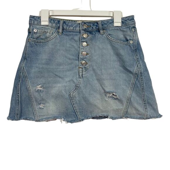 Free People We The Free Denim Distressed Jean Skirt - Picture 1 of 4